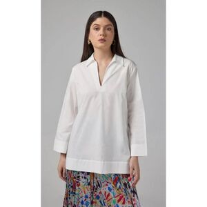 Talbots Women White V-Neck Long Sleeve Stretch Shirt Size S